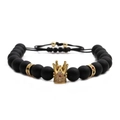 Adjustable matte stone bead bracelet with a gold-plated crown for couples - Gold Crown Multicolor Zircon