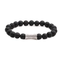 Pulsera de cuentas de piedra de lava con cilindro plateado pavé para hombre y mujer - Oro Blanco