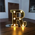 Golden letter R LED marquee lamp with warm yellow bulbs for festive party decoration - Letter R