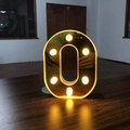 Golden mirror LED number 0 light with warm yellow bulbs for romantic decor - Number 0