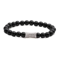 Pulsera de moda con cuentas negras y separador cilíndrico de circonitas plateadas - Piedra Negra Mate Color Oro Blanco