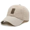 Breathable mesh baseball cap in light beige with premium leather patch for outdoor sun protection - Adjustable / Light Beige