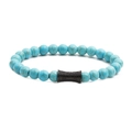 Pulsera de cuentas turquesas para hombre y mujer con tubo de metal y circonitas negras micro - Color gunmetal