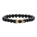 8mm matte black stone bead bracelet set with two gold crown lion head accents - Gold Crown