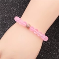 Roze matte maansteen kralen armband met een roségouden kristallen bal voor dames - Zachtroze matte kralen (Roségoud 3)