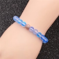 Matte blue moonstone beaded bracelet with rose gold pavé crystal charm for men and women - Rose Gold 12 (Frosted Blue)