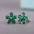 Elegant silver flower stud earrings with five pear-cut green zircon gemstones - Green