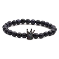 Bracciale di perline in pietra arenaria blu con ciondolo a corona nera e zirconi colorati - Pietra Arenaria Blu Sfaccettata Stile Corona 3