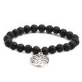 Lava stone bead bracelet featuring a silver Tree of Life pendant on a white background - Silver Tree of Life Style
