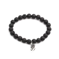 Bracciale di perle in pietra lavica nera 8mm con ciondolo albero della vita e Om - Stile Simbolo Om Argento