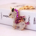 Portachiavi creativo a forma di unicorno con strass dorati per chiavi auto e borse - Imballaggio Individuale / Viola