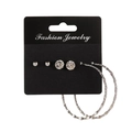Geometrisches Ohrring-Set mit Perlen, Kristallen und strukturierten Creolen in Silber - Weiß K (5643)
