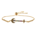 Pulsera ajustable dorada con luna y estrella y piedras de circonita de colores - Cadena de Caja Oro Estrella Luna