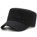 Black cotton cadet cap featuring three embroidered stars and a curved short brim - Adjustable / Black