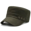 Army green flat top military cap for men with embroidered five-pointed stars - Adjustable / Army Green