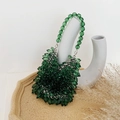 Elegant emerald green beaded crystal evening bag with a vintage pearl-style top handle - Green