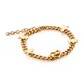 18K vergoldetes Gliederkette-Armband mit Jungen-Mädchen-Anhängern und hohlem Herzanhänger - Goldener Familienfiguren Herzstil (KB118523-KHY)