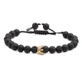 Gevlochten lavasteen armband met gouden kroonbedel en verstelbaar trekkoord - Lava Gouden Kroon