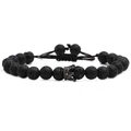 Gevlochten lavasteen armband met een zwarte kroon en heldere kristallen - Lava Gunmetal Zwarte Kroon