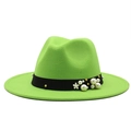 Neon green wool fedora hat for women featuring black ribbon and pearl flower accent - M (56-58cm) / Green