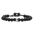 Lavasteen kralenarmband met zilveren kroonbedel en verstelbaar gevlochten koord unisex - Lava Platina Kroon