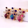 Sparkling crystal rhinestone mouse keychains in purple, blue and pink metal finish - Random Color