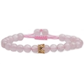 Bracciale di perle di quarzo rosa con corona dorata e cinturino intrecciato regolabile - Stile Corona in Quarzo Rosa