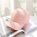 Pink cotton baseball cap with white embroidered smiley face in a stylish casual design - One Size(Adjustable) / Pink