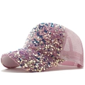 Casquette trucker rose à paillettes holographiques avec maille respirante et bord réfléchissant - Rose