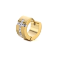 Polished gold stainless steel hoop earring with sparkling crystal inlaid cross design - Gold