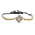 Adjustable copper cactus bracelet with colorful cubic zirconia on black braided rope - Bead Chain Cactus / Gold (Black Cord Bead)