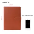 Taccuino A4 in finta pelle marrone con chiusura magnetica e confronto taglie - A4 / Marrone