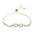 Dettaglio del bracciale infinito regolabile con zirconi colorati e finitura dorata - Infinito Con Micro Zirconia Colorata / Infinito D