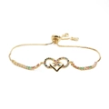 Adjustable gold double heart bracelet with colorful cubic zirconia and slider clasp - Infinity E