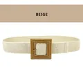 Elastischer geflochtener Damengürtel mit quadratischer Schnalle in Beige, Boho-Stil - Gebrochenes Weiß