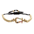 Adjustable gold crown bracelet with colorful cubic zirconia and micro-pave setting - Gold Horsehoof Beaded Chain