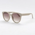 Beige round frame sunglasses with gradient brown lenses and embossed quilted temples - Light Coffee Frame Gradient Tea Lens