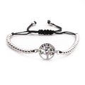 Adjustable silver tree of life bracelet with colorful zircon stones on black braided cord - Silver Color Tree of Life
