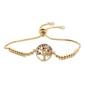 Adjustable gold Tree of Life bracelet with colorful cubic zirconia and box chain - Beaded Box Chain Tree of Life