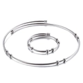 Twisted stainless steel wire necklace and bangle set with silver beads on white background - Steel Color Set (KS129858-Z)