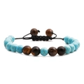 Adjustable cross woven bracelet with blue turquoise and brown tiger eye beads for women - Turquoise and Tiger Eye Woven
