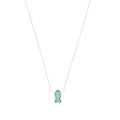 Close-up of rose gold chain and mermaid pendant with colorful blue opal inlay - Rose Gold Chain Blue Opal Fish Pendant / Blue