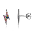 Pendientes de rayo en plata S925 con circonitas cúbicas de varios colores - Plateado