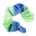 Detailed view of the gradient blue and green fabric texture on a soft oversized scrunchie - Blue Green White Gradient Tie-Dye / Green