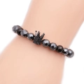 Faceted black hematite beaded bracelet for men with a micro-paved crown charm - Faceted Hematite Black Crown