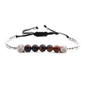 Adjustable copper bracelet with zircon cubic beads and natural stone beads on black cord - Silver Faceted / Silver