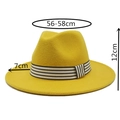 Yellow wool fedora hat with dimensions showing 7cm brim, 12cm height, 56-58cm head size - M (56-58cm) / Yellow