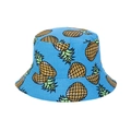 Dettaglio cappello alla pescatora blu navy con stampa ananas gialla in tela di cotone - M (56-58cm) / Blu
