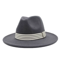 Classic dark grey wool jazz fedora hat with a black and white striped grosgrain band - Dark Gray