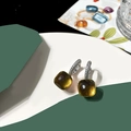 Macro detail of square olive green crystal drop earring with micro-pave white rhinestones - Olive Green